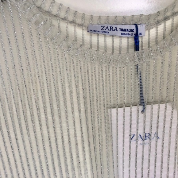 Zara Sheer White Silver Stripes Size L - Picture 2 of 3